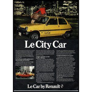 1978 Renault Le City Car Yellow Hatchback Vintage Print Ad NYC Skyline Wall Art
